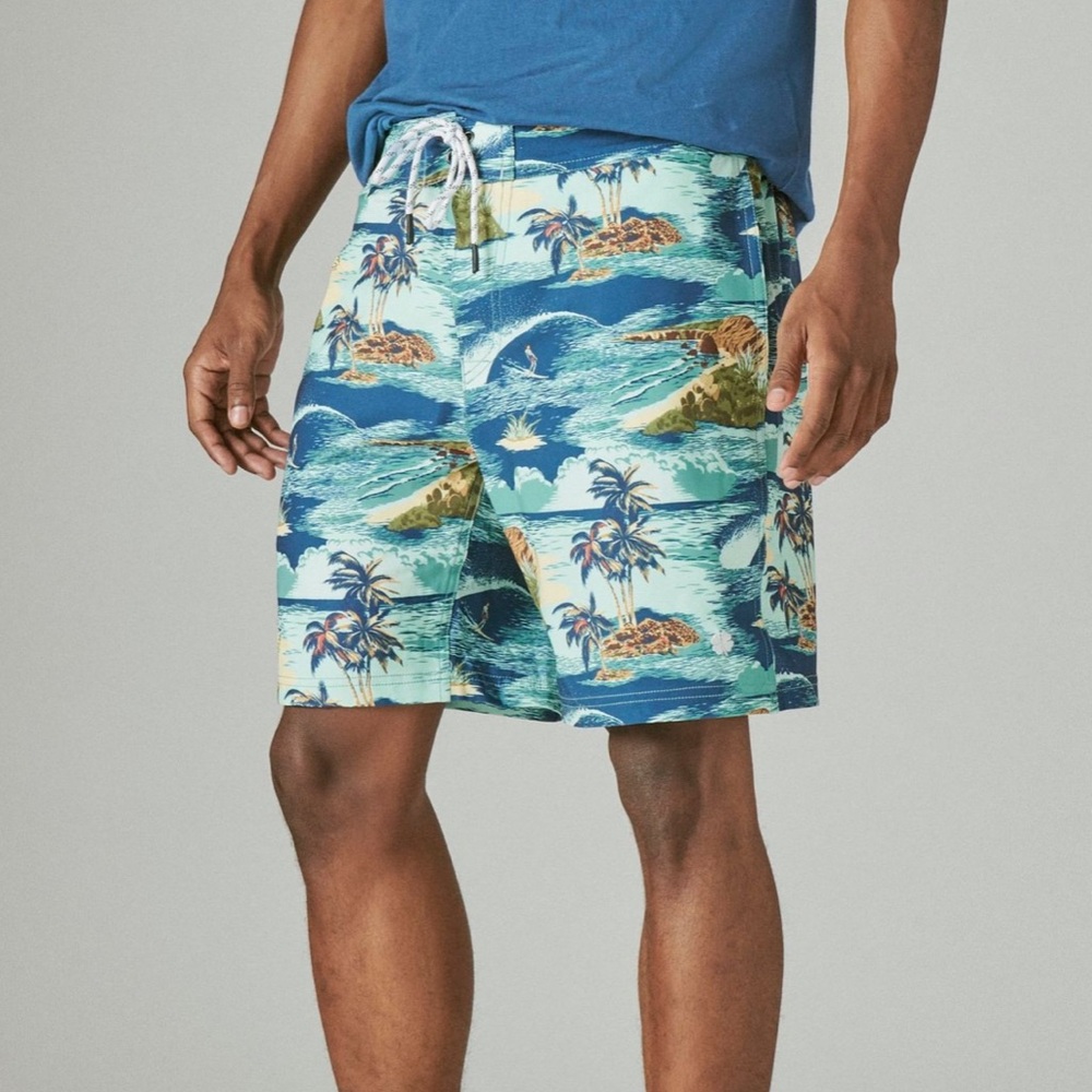 Lucky Brand Men’s 8" Stretch Board Short Vintage‎ Surfer Hawaiian Swimsuit XXL